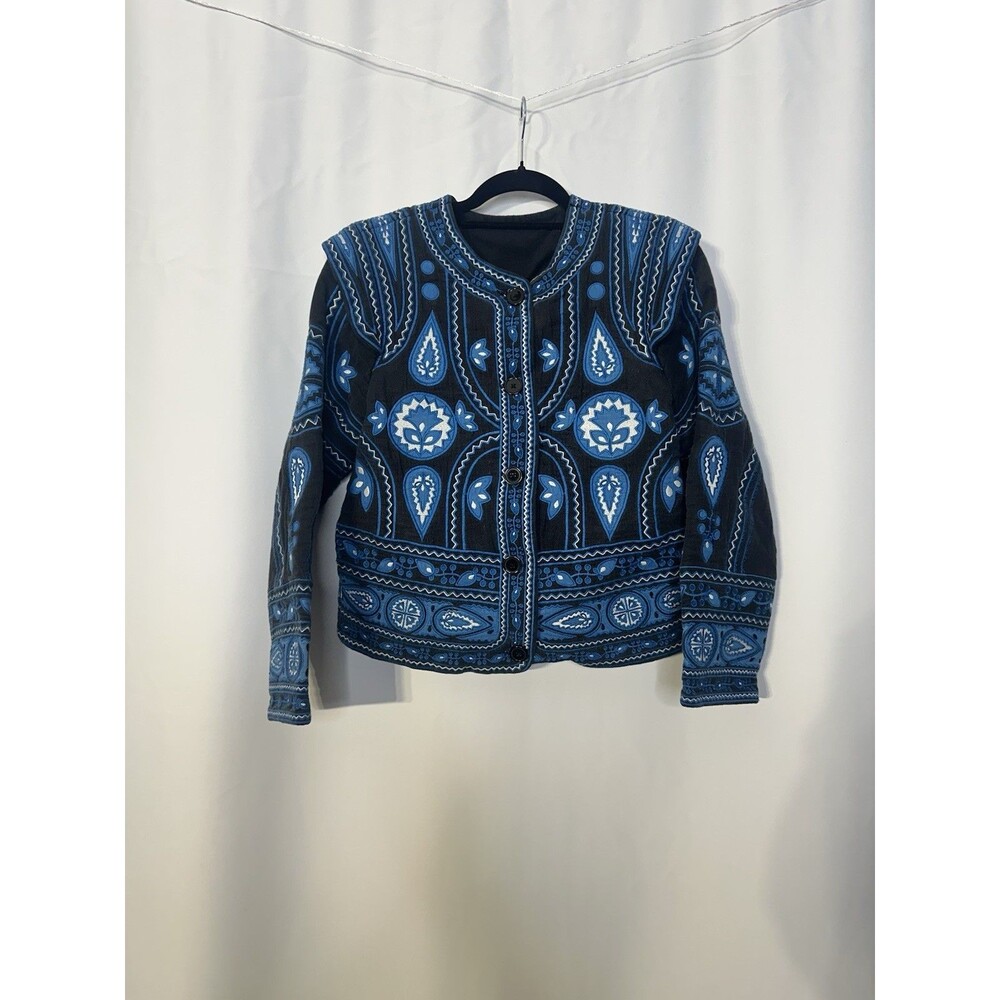 82 Sea New York NY Black & Blue Gael Embroidered Jacket L EUC